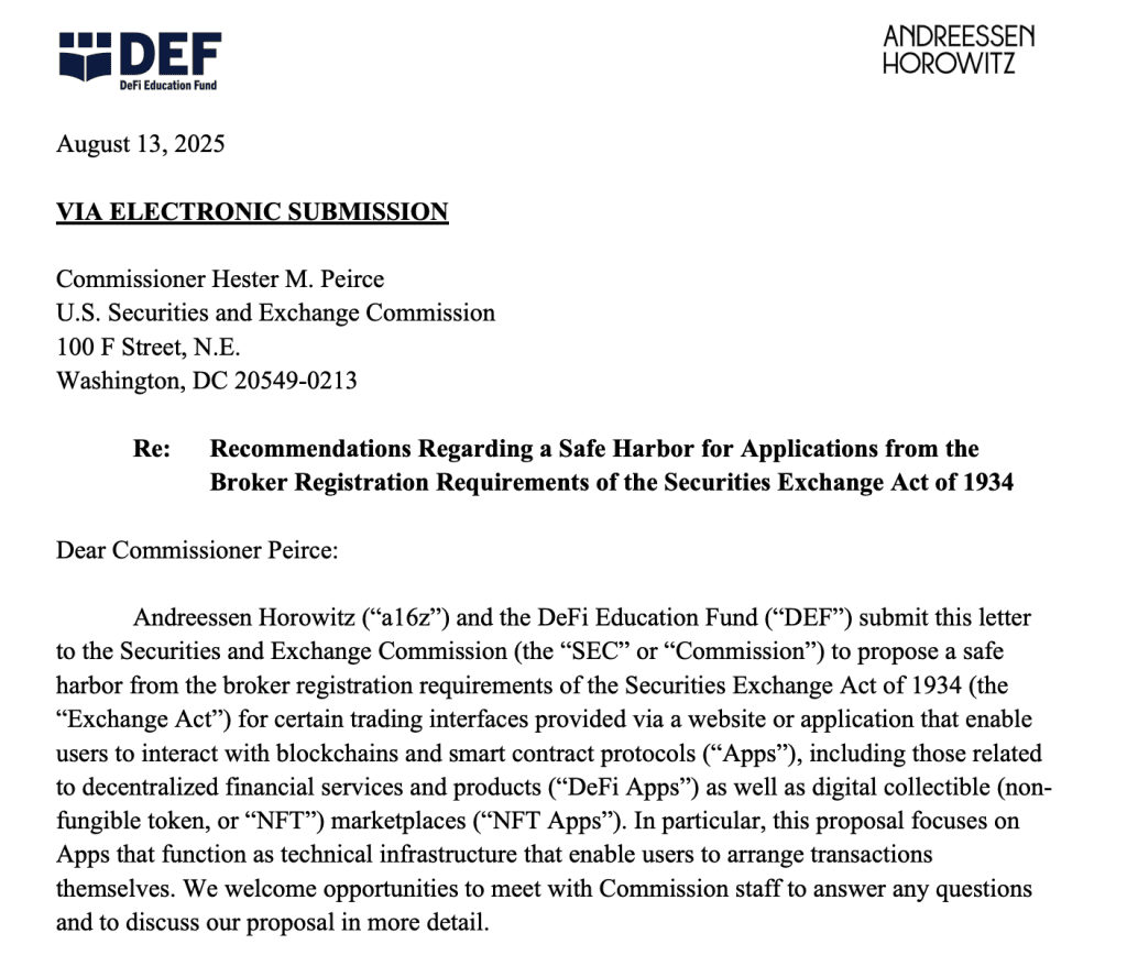 A16z Crypto and advocacy group urge SEC to give NFT, DeFi apps a safe harbor 3 image 4